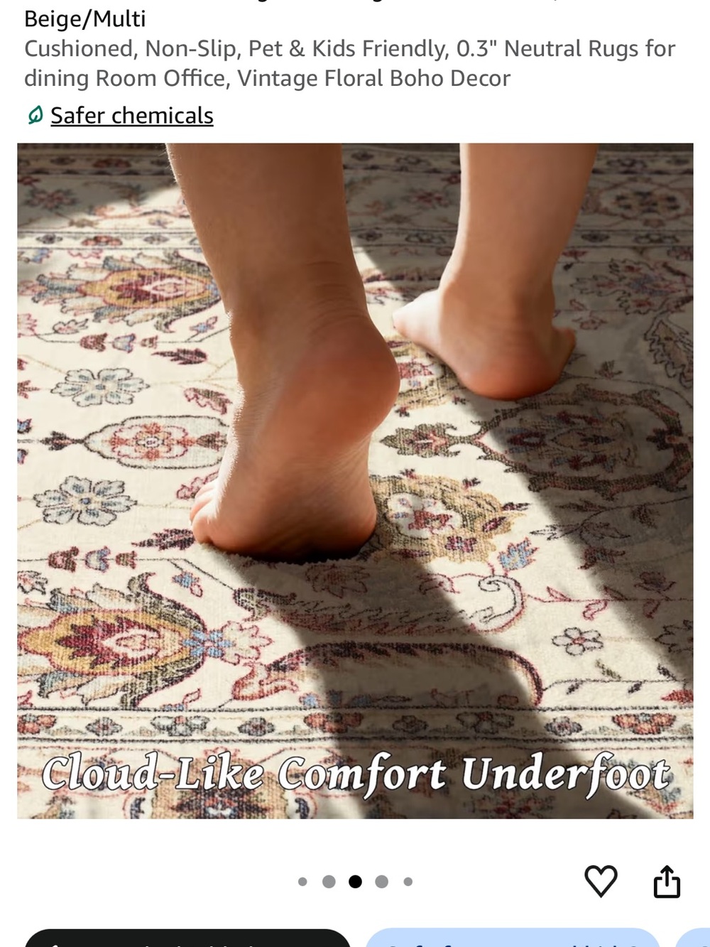 Neutral Floral Area Rug - Beige Multi - Picture 3 of 3